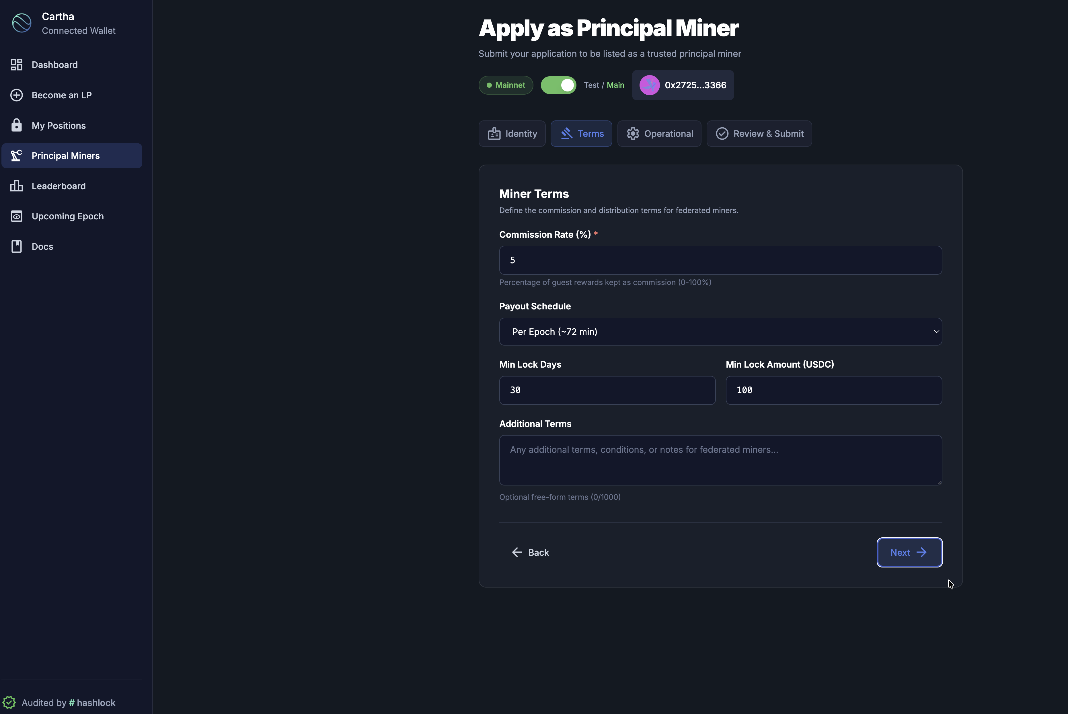 Principal Miner Application — Terms