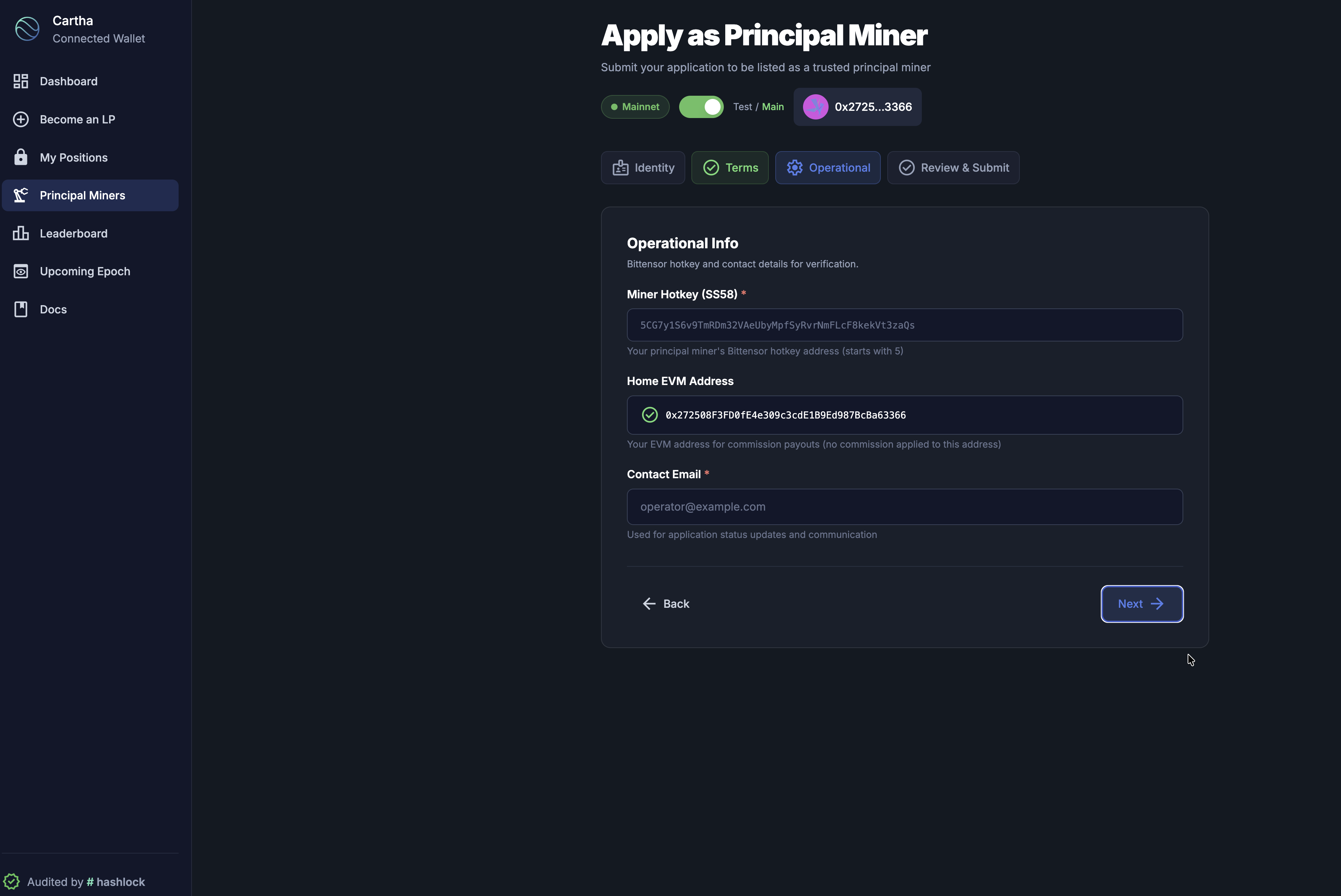 Principal Miner Application — Operational